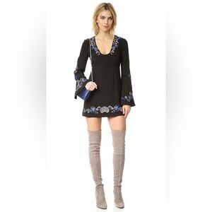 Free People Holiday Folk Black Mini Dress , sz : 4